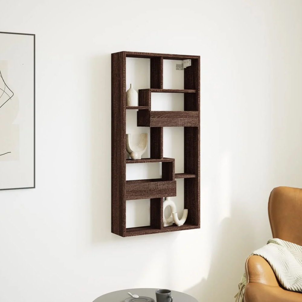 Read more about Kinston wooden wall shelf with 8 shelves in brown oak