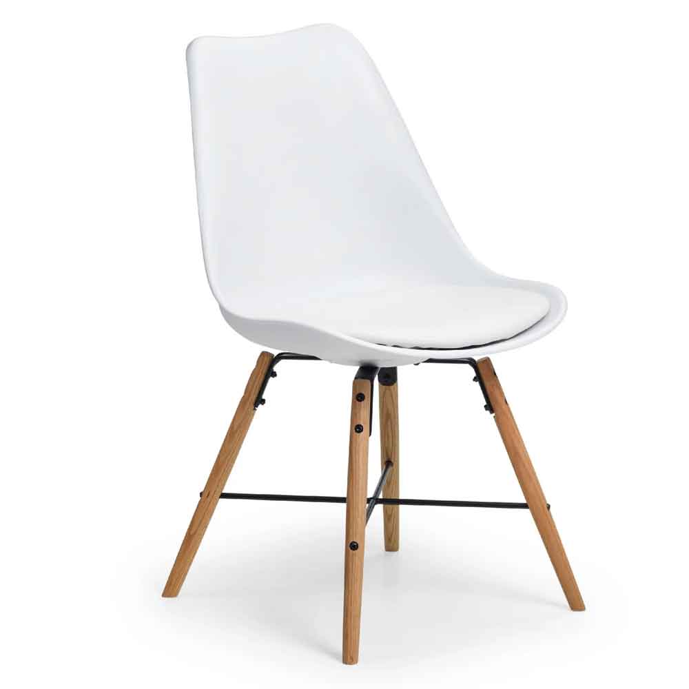Kintar White Plastic Chairs with Oak Legs in Pair