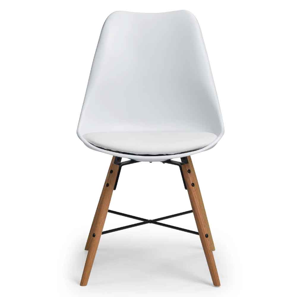 Kintar White Plastic Chairs with Oak Legs in Pair