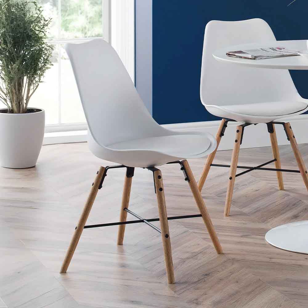 Kintar White Plastic Chairs with Oak Legs in Pair