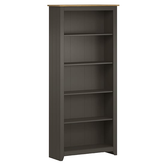 Read more about Kipro tall wooden 4 shelves bookcase in carbon and pine