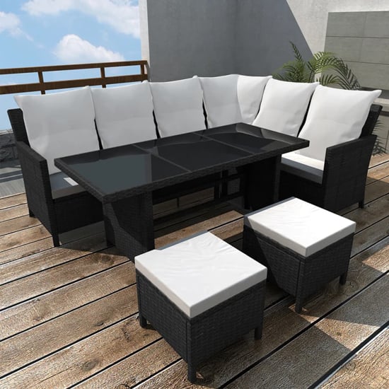 Product photograph of Kirkby Rattan 4 Piece Garden Lounge Set With Cushions In Black from Furniture in Fashion
