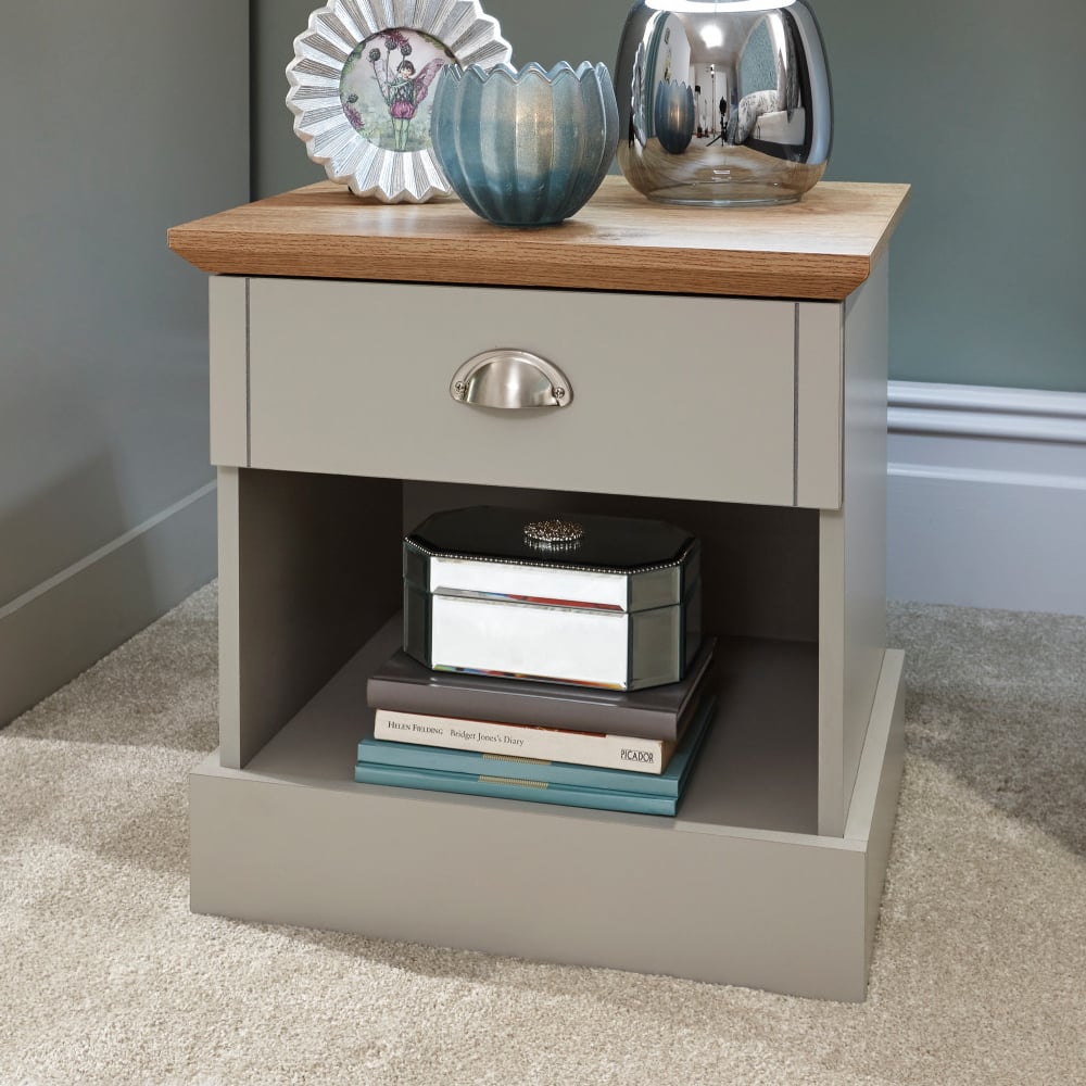 Kirkby Wooden Bedside Cabinet With 1 Drawer In Grey And Oak