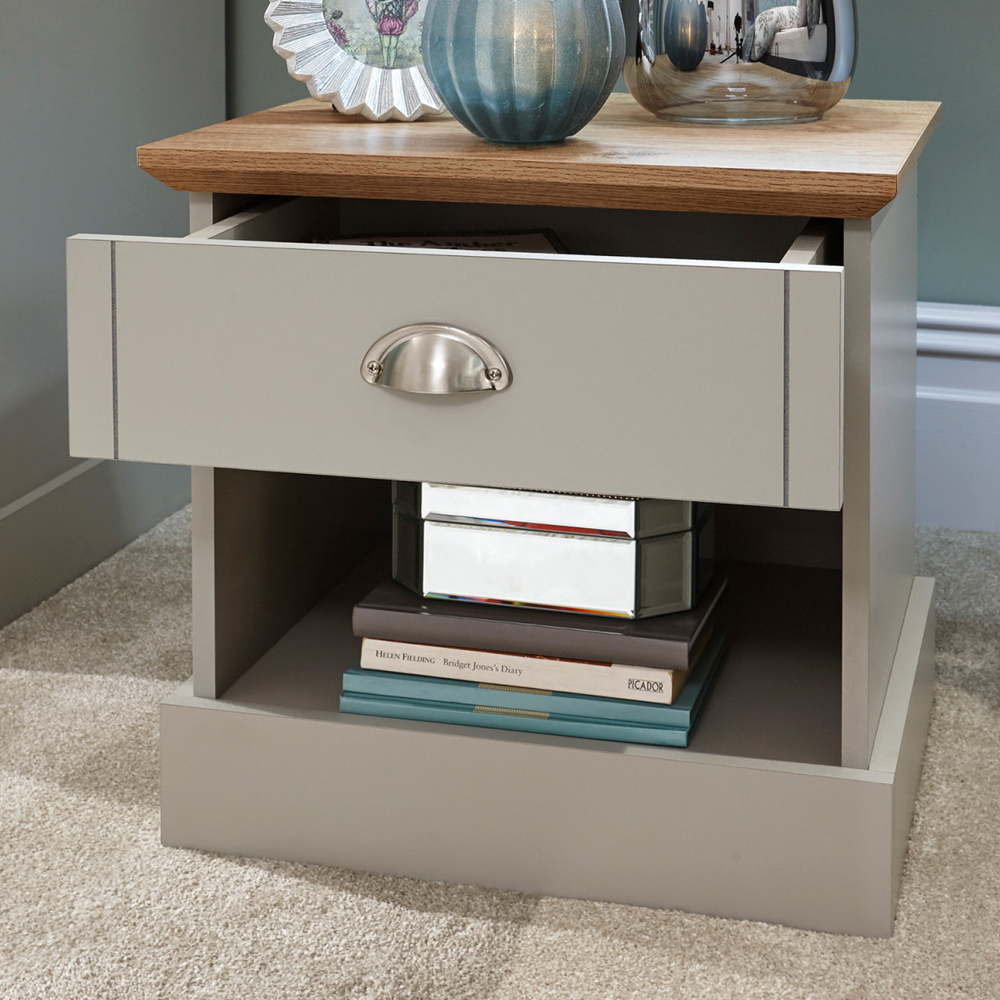 Kirkby Wooden Bedside Cabinet With 1 Drawer In Grey And Oak