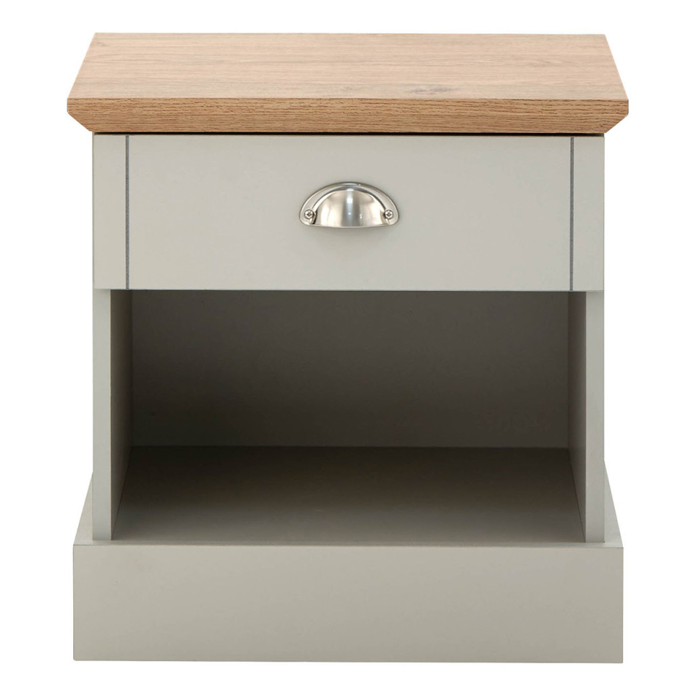 Kirkby Wooden Bedside Cabinet With 1 Drawer In Grey And Oak