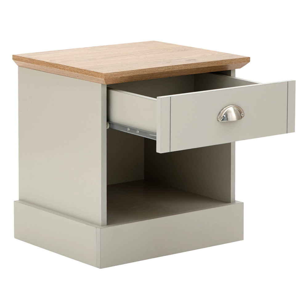 Kirkby Wooden Bedside Cabinet With 1 Drawer In Grey And Oak