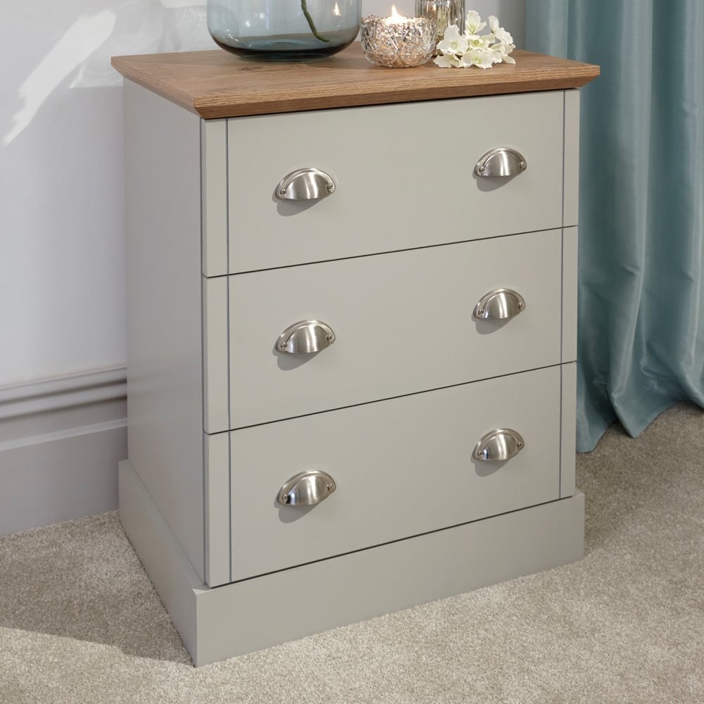 Kirkby Wooden Chest Of 3 Drawers In Grey And Oak