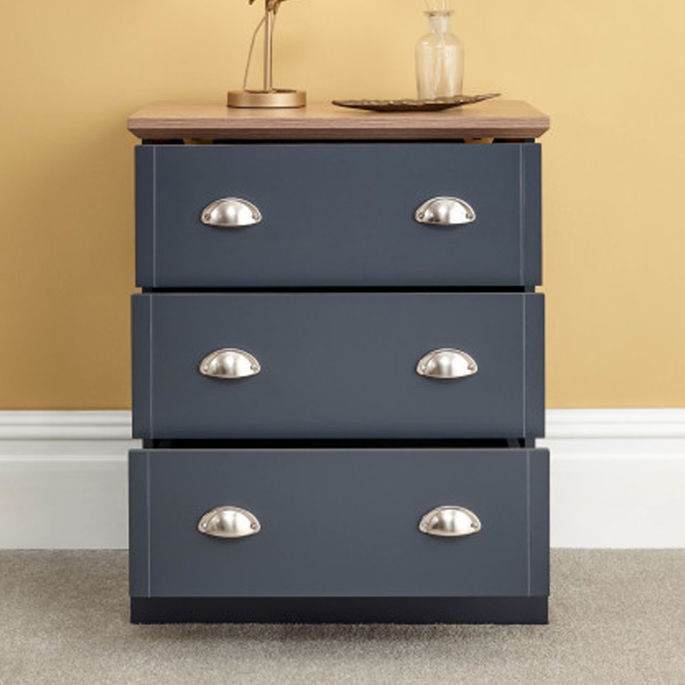 Kirkby Wooden Chest Of 3 Drawers In Slate Blue And Oak