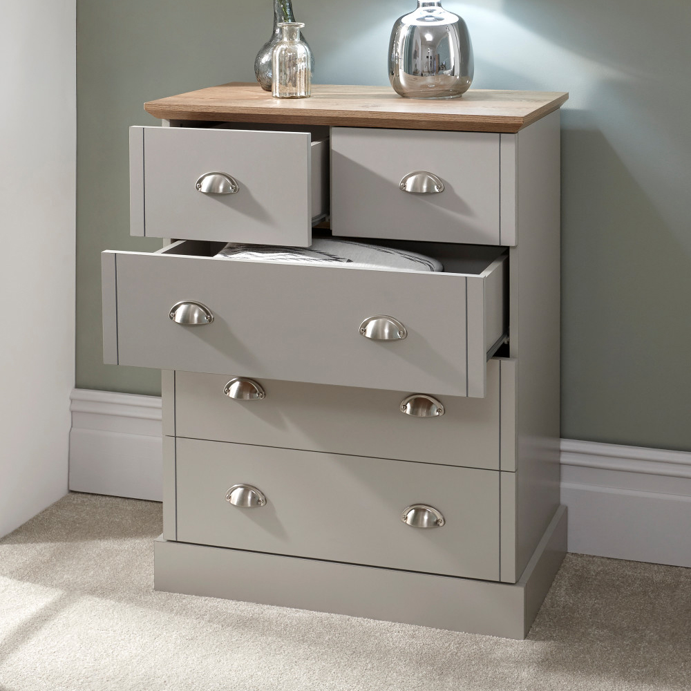 Kirkby Wooden Chest Of 5 Drawers In Grey And Oak