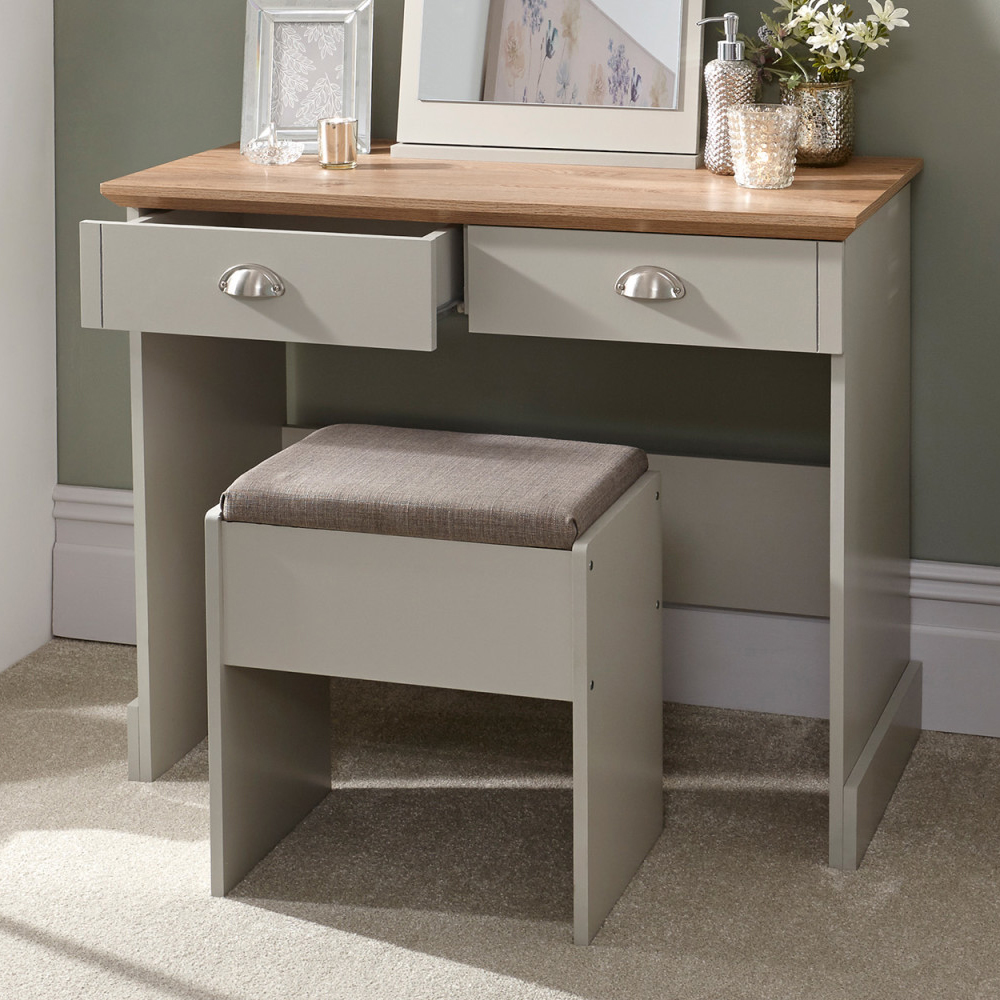 Kirkby Wooden Dressing Table Set In Grey And Oak