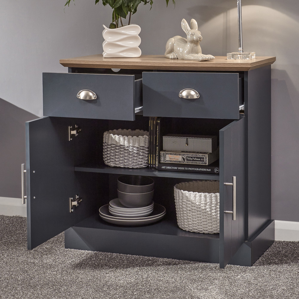 Kirkby Wooden Sideboard 2 Doors 2 Drawers In Slate Blue And Oak