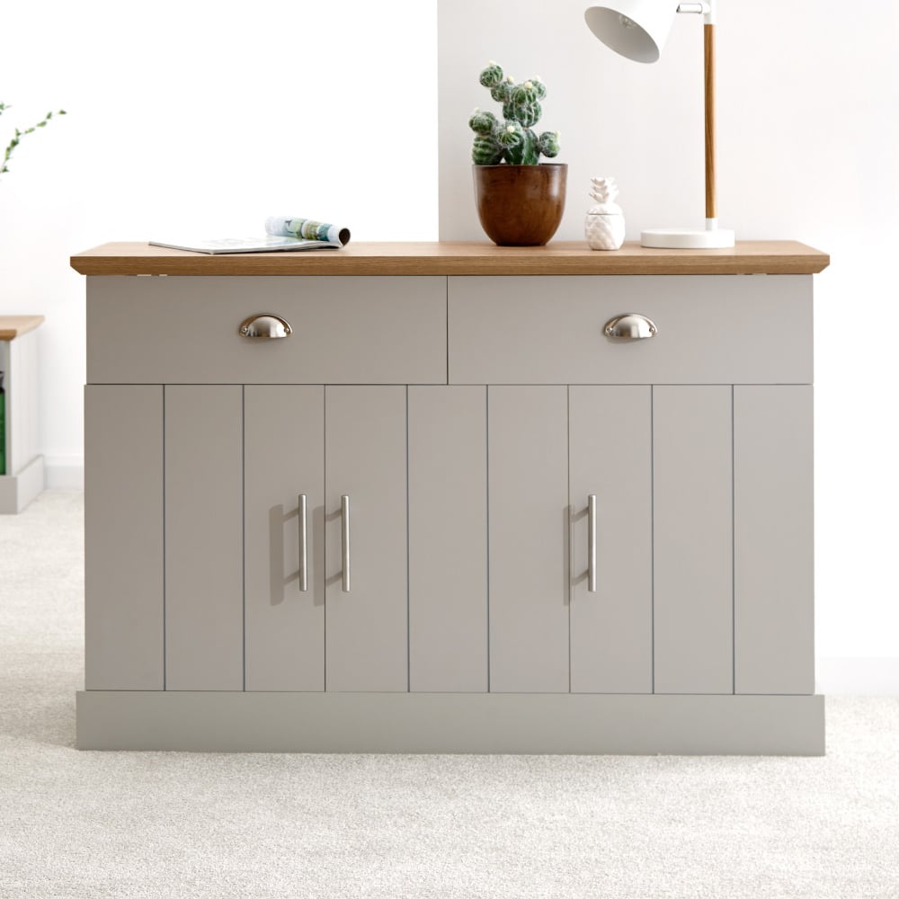 Kirkby Wooden Sideboard 3 Doors 2 Drawers In Grey And Oak