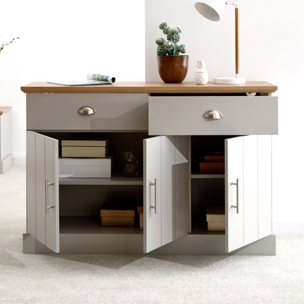 Kirkby Wooden Sideboard 3 Doors 2 Drawers In Grey And Oak