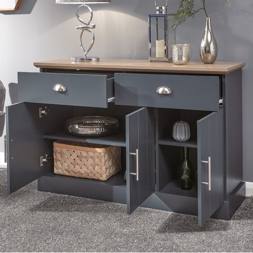 Kirkby Wooden Sideboard 3 Doors 2 Drawers In Slate Blue And Oak