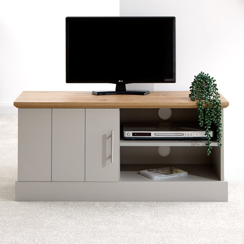 Kirkby Wooden TV Stand With 1 Door In Grey And Oak