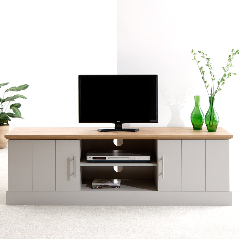 Kirkby Wooden TV Stand With 2 Doors In Grey And Oak