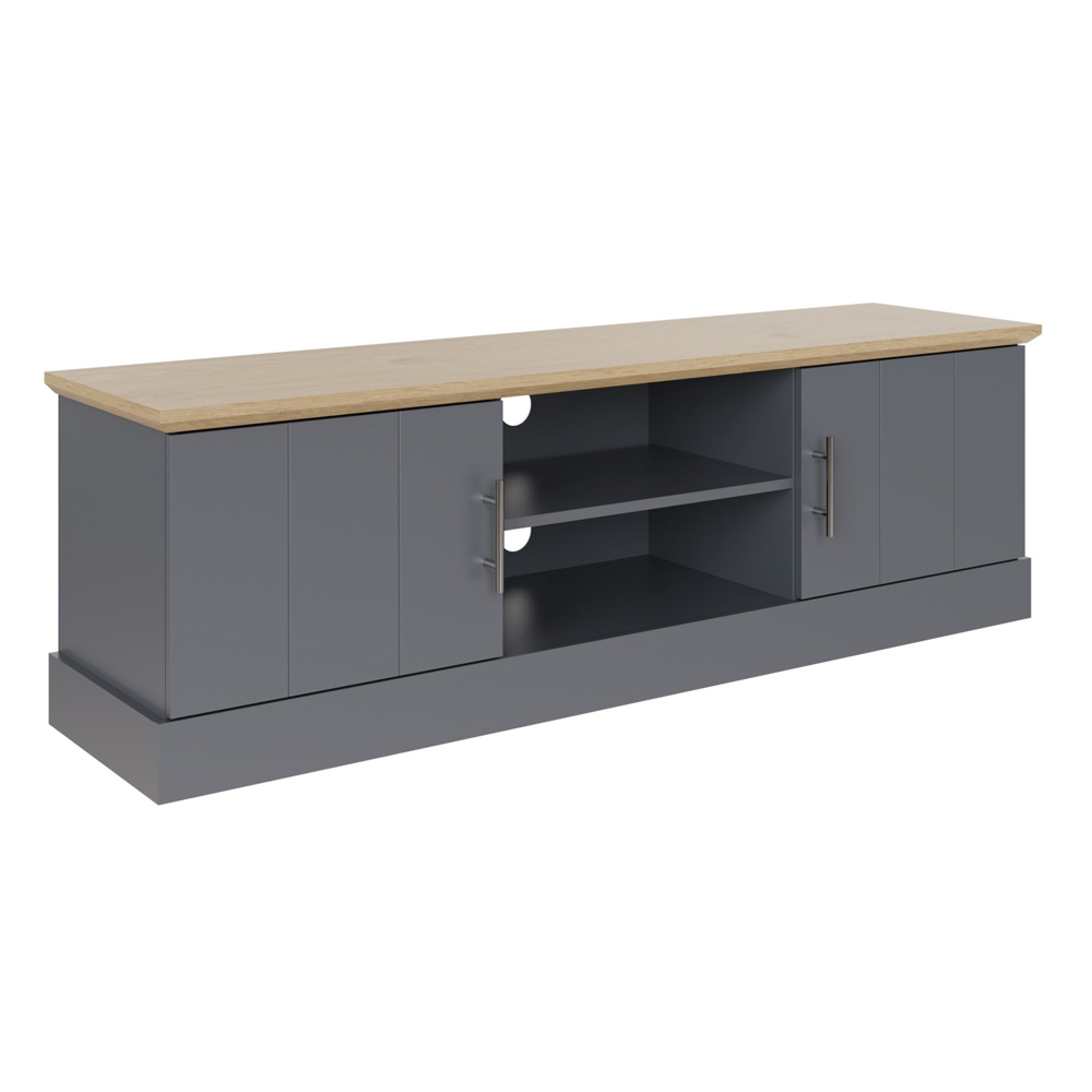 Kirkby Wooden TV Stand With 2 Doors In Slate Blue And Oak