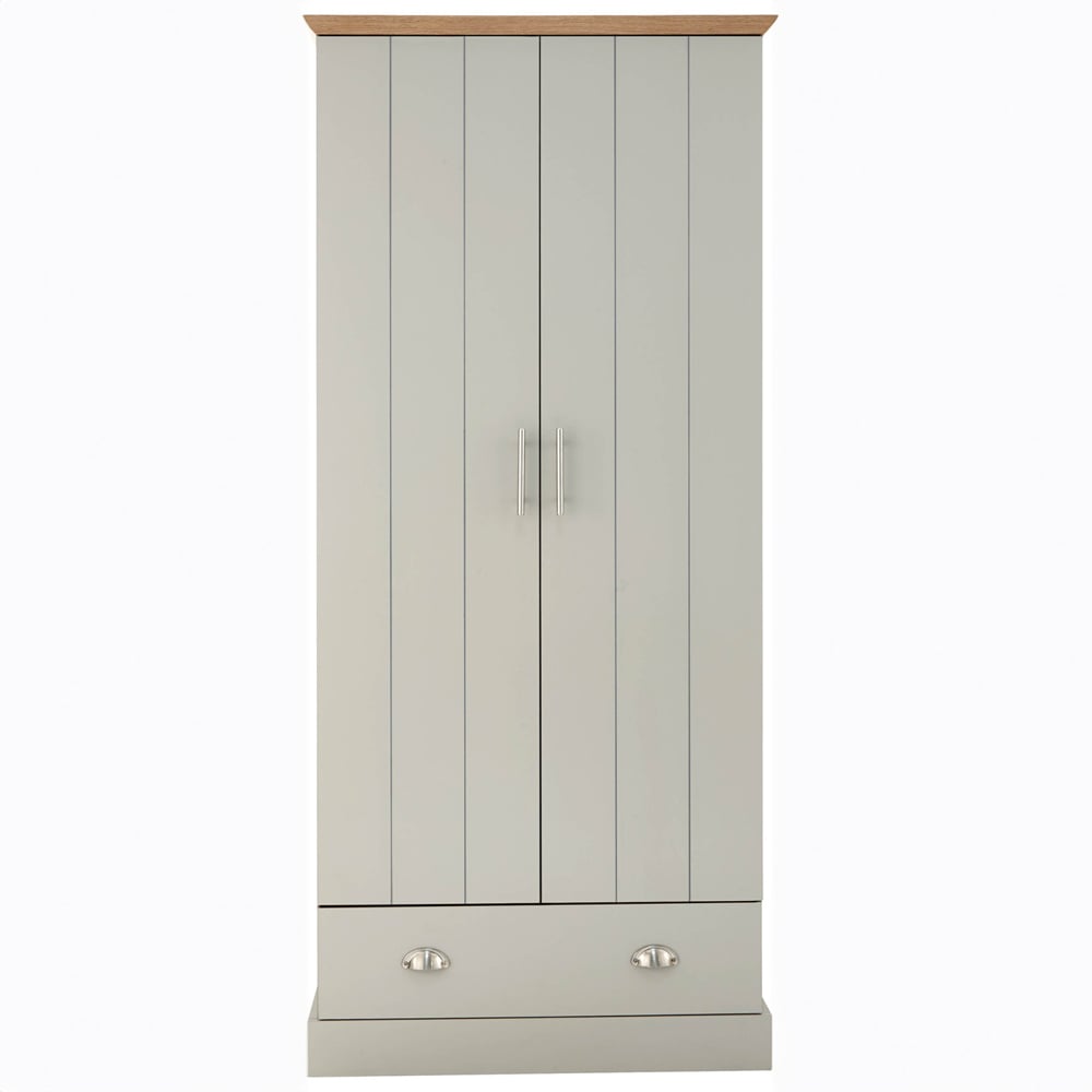 Kirkby Wooden Wardrobe With 2 Doors 1 Drawer In Grey And Oak