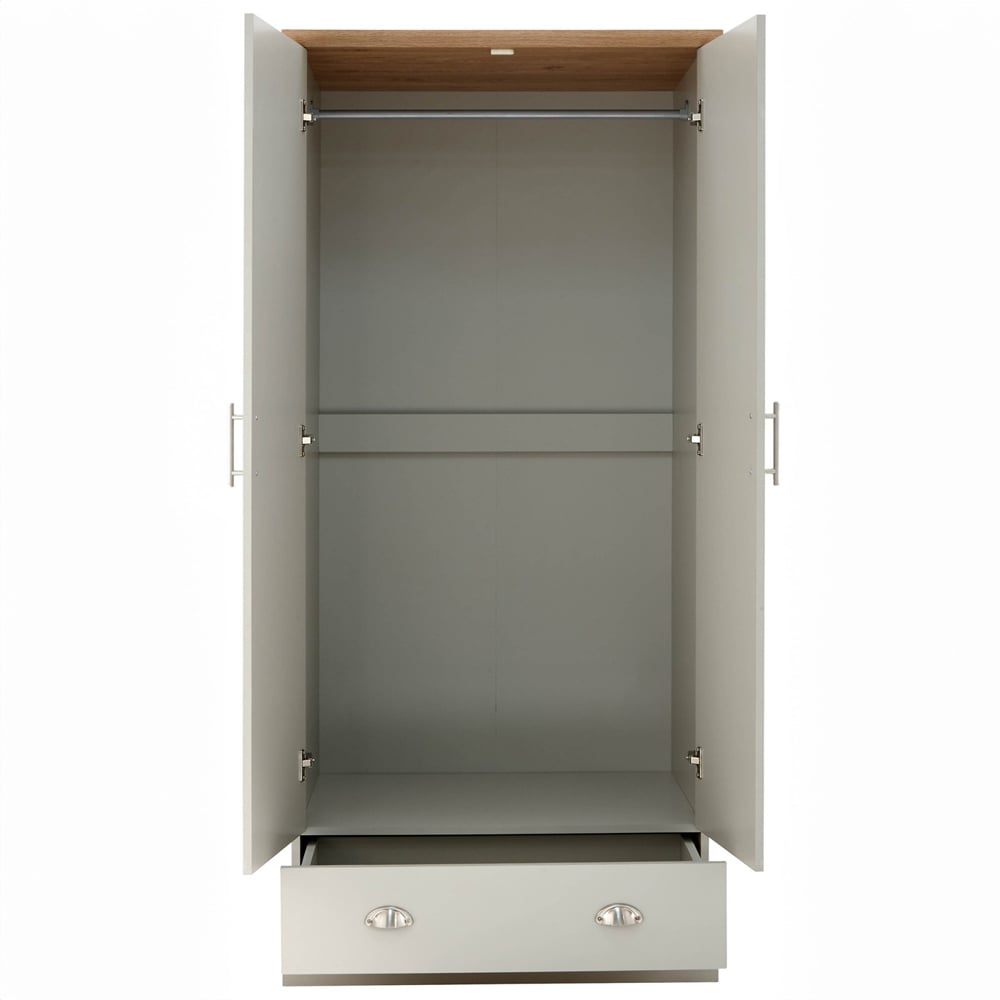 Kirkby Wooden Wardrobe With 2 Doors 1 Drawer In Grey And Oak