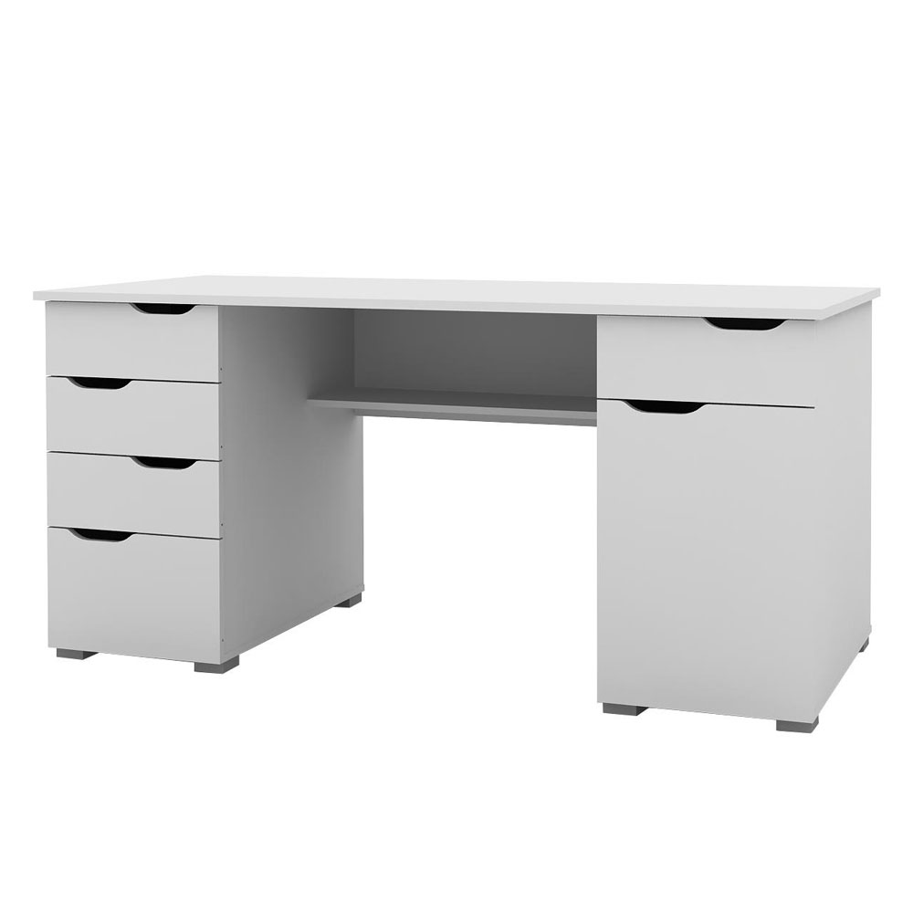 Kirkham Wooden Laptop Desk with 5 Drawers in White