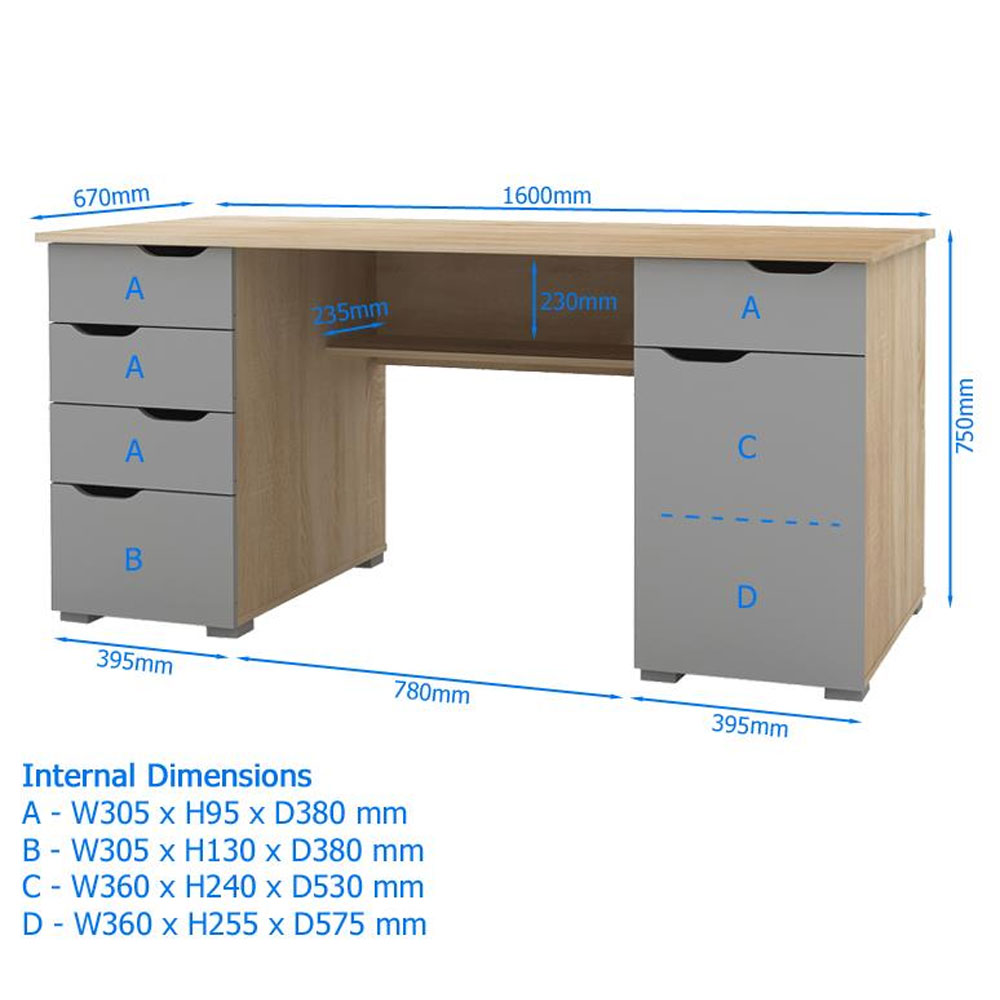 Kirkham Wooden Laptop Desk with 5 Drawers in White
