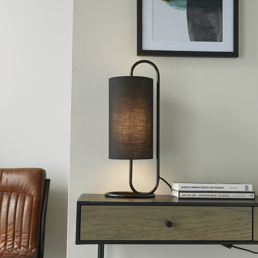 Read more about Kirkland cylindrical fabric shade table lamp in matt black