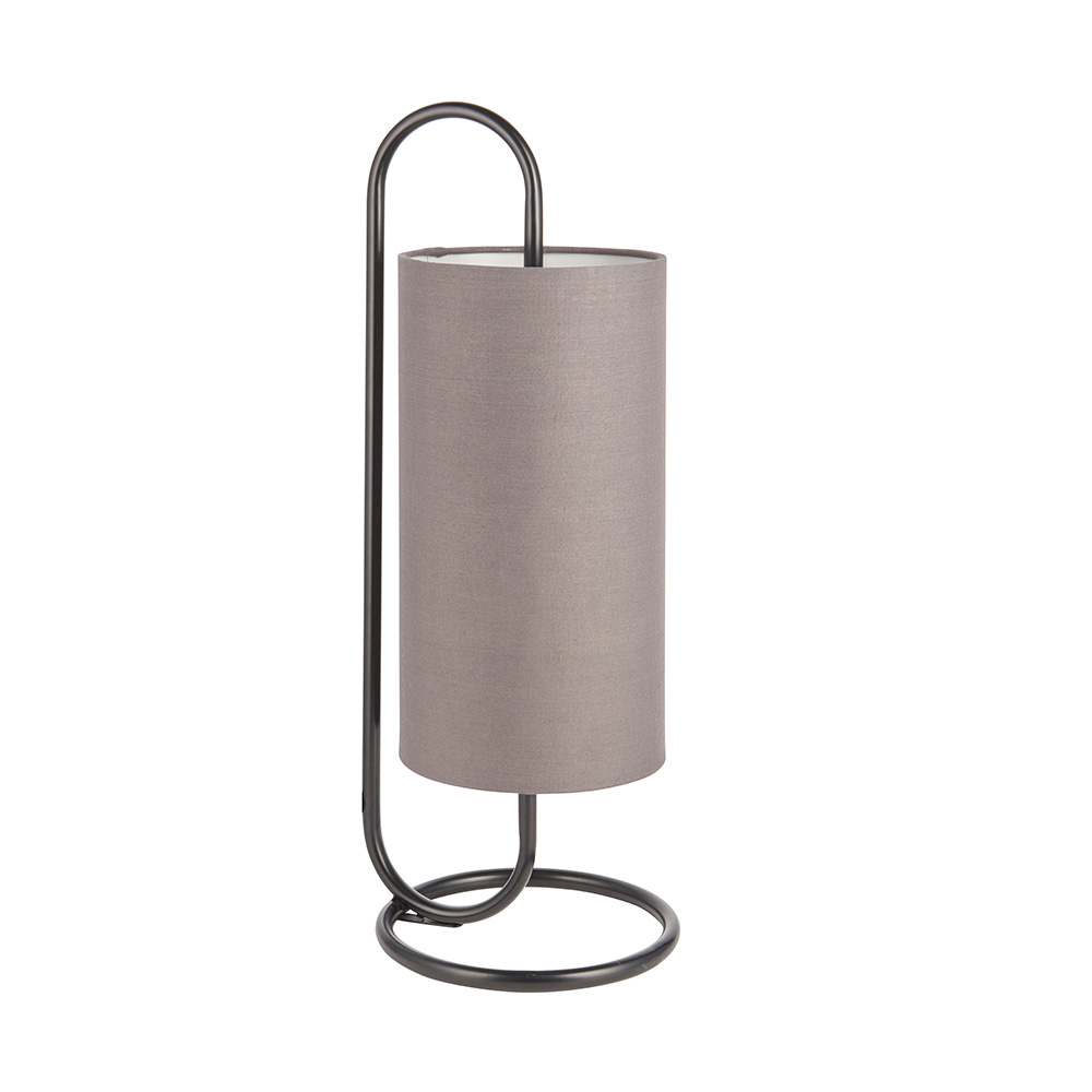 Kirkland Cylindrical Grey Fabric Shade Table Lamp In Matt Black