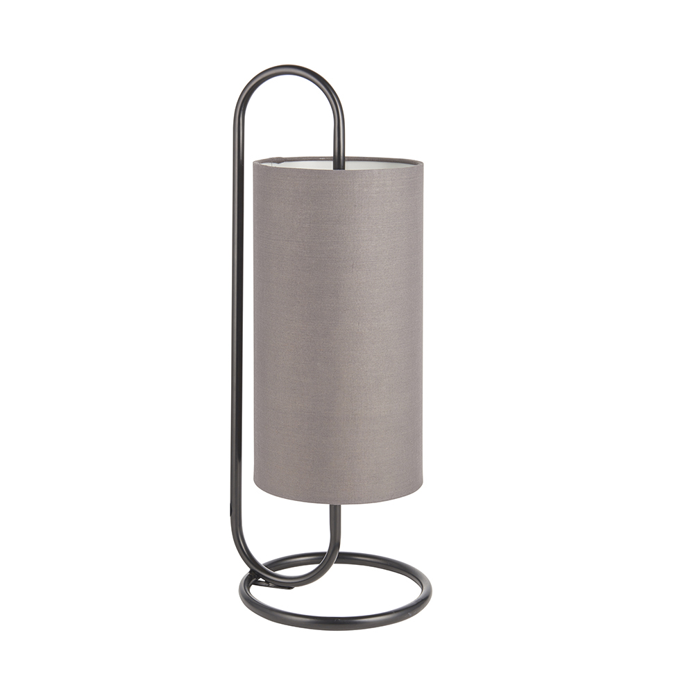Kirkland Cylindrical Grey Fabric Shade Table Lamp In Matt Black