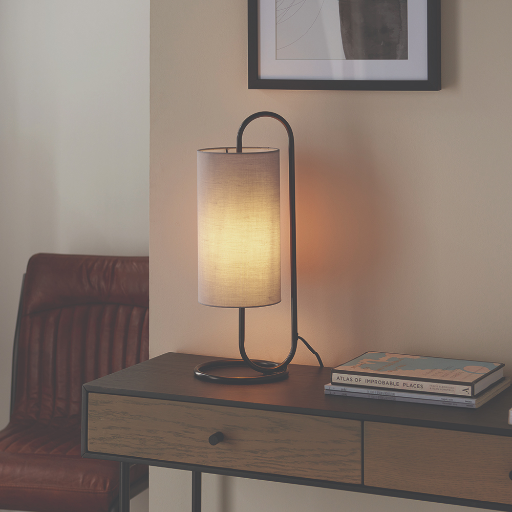 Read more about Kirkland cylindrical grey fabric shade table lamp in matt black