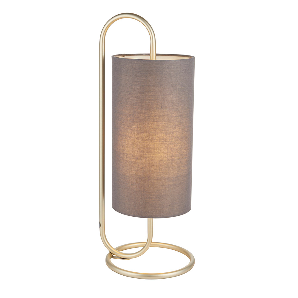 Kirkland Cylindrical Grey Fabric Shade Table Lamp In Brass