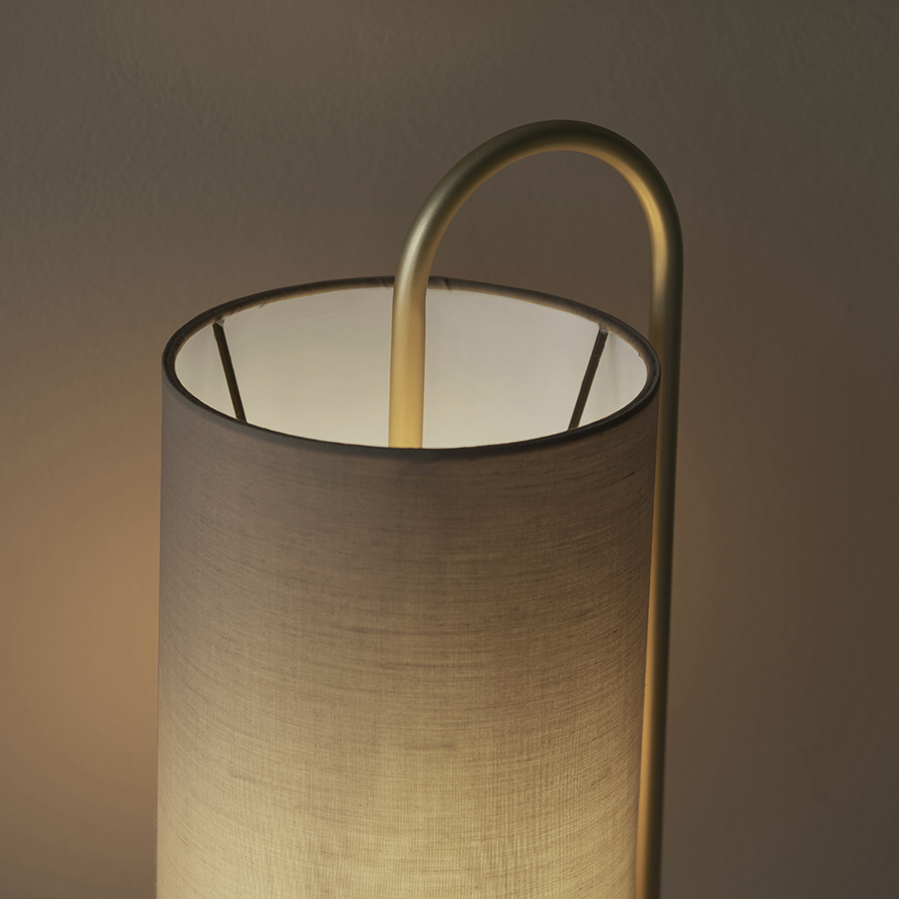 Kirkland Cylindrical Grey Fabric Shade Table Lamp In Brass
