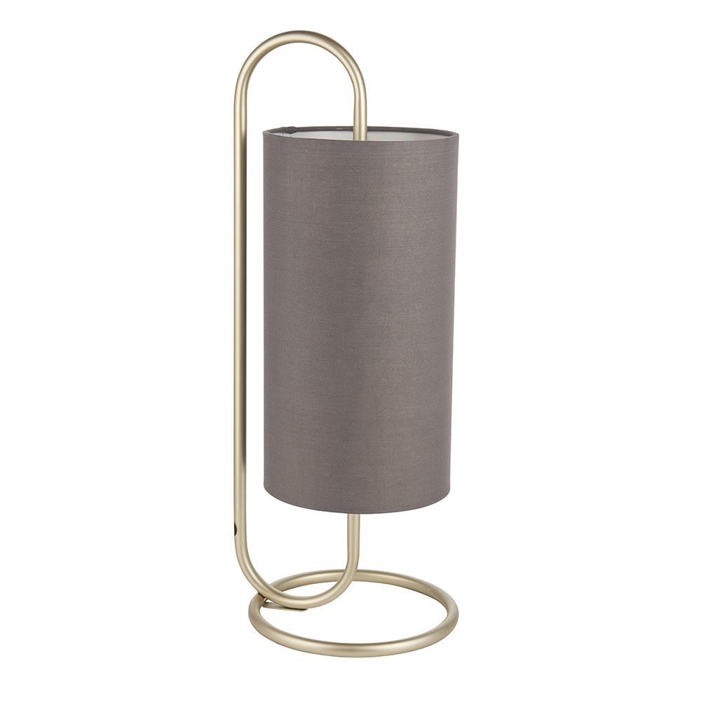 Kirkland Cylindrical Grey Fabric Shade Table Lamp In Brass