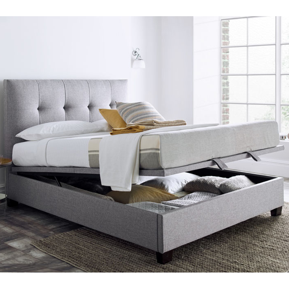 Kirkland Fabric Ottoman Storage Double Bed In Grey