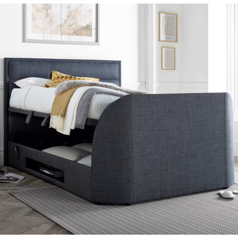 Kirkland Fabric Ottoman Storage King Size TV Bed In Slate