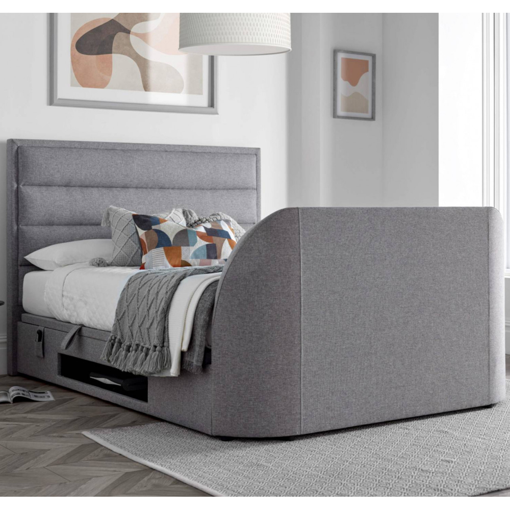 Kirkland Fabric Ottoman Storage Super King Size TV Bed In Grey
