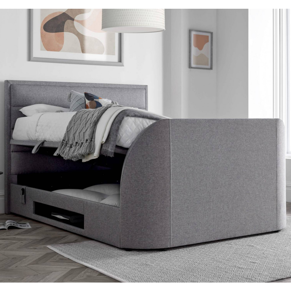 Kirkland Fabric Ottoman Storage Super King Size TV Bed In Grey