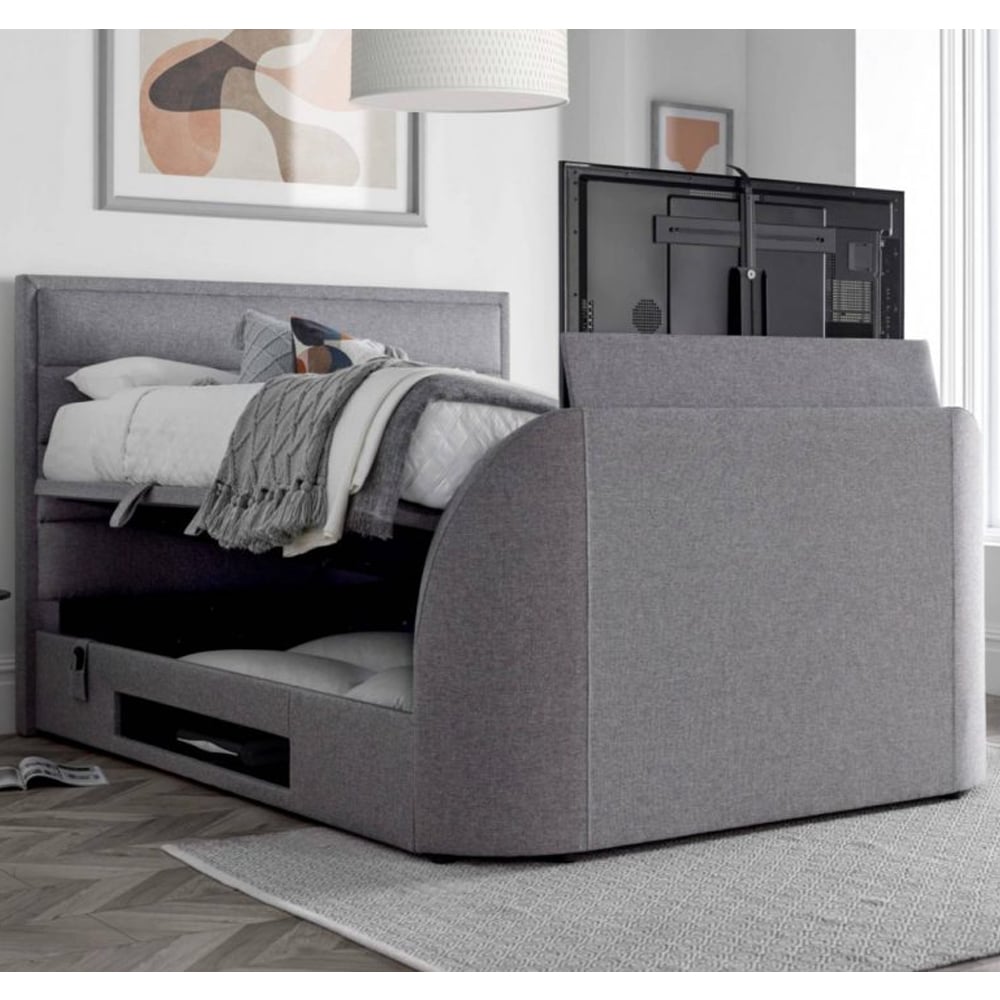 Kirkland Fabric Ottoman Storage Super King Size TV Bed In Grey