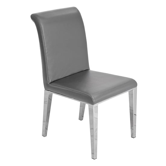 Product photograph of Kirkland Faux Leather Dining Chair In Grey With Chrome Legs from Furniture in Fashion