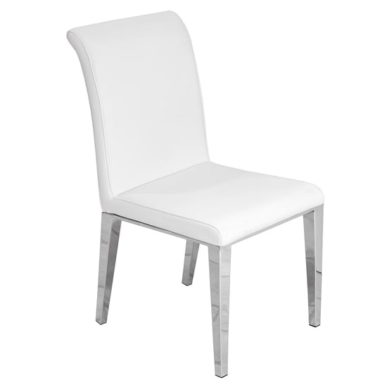 Kirkland Faux Leather Dining Chair In White With Chrome Legs