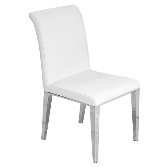 Product photograph of Kirkland Faux Leather Dining Chair In White With Chrome Legs from Furniture in Fashion