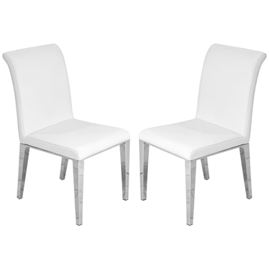 Kirkland White Faux Leather Dining Chairs In Pair