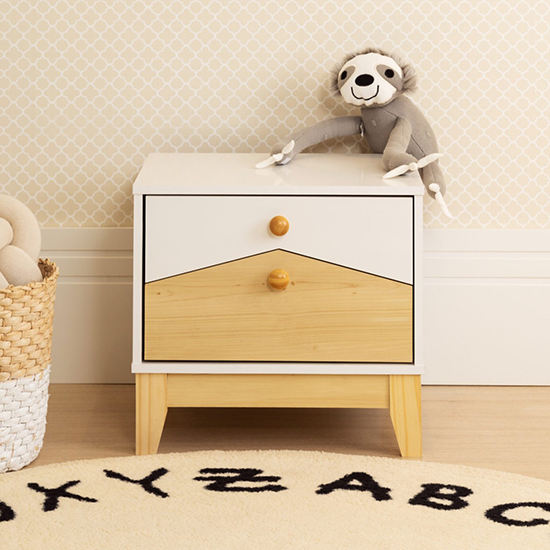 View Kiro bedside cabinet with 2 drawers in white and pine effect