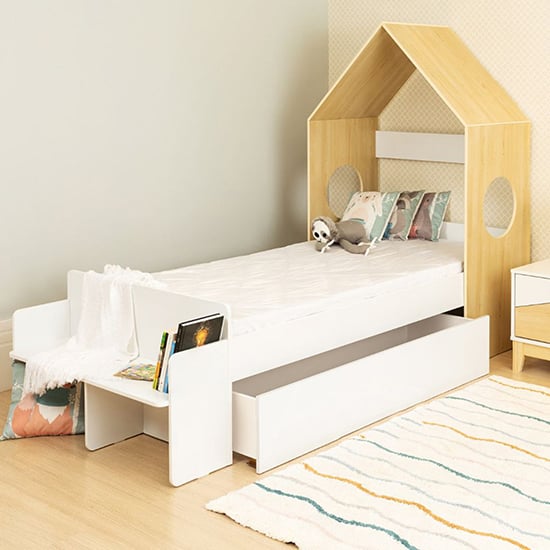 Photo of Kiro childrens house bed with 1 drawer in white and pine effect
