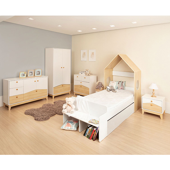 Photo of Kiro wooden bedroom furniture set in white and pine effect