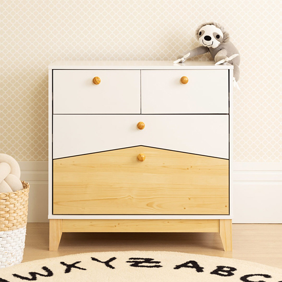 Product photograph of Kiro Wooden Chest Of 4 Drawers In White And Pine Effect from Furniture in Fashion