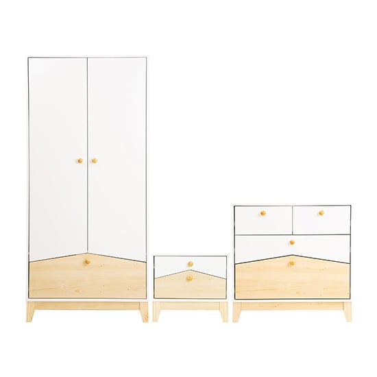 Photo of Kiro wooden trio bedroom furniture set in white and pine effect