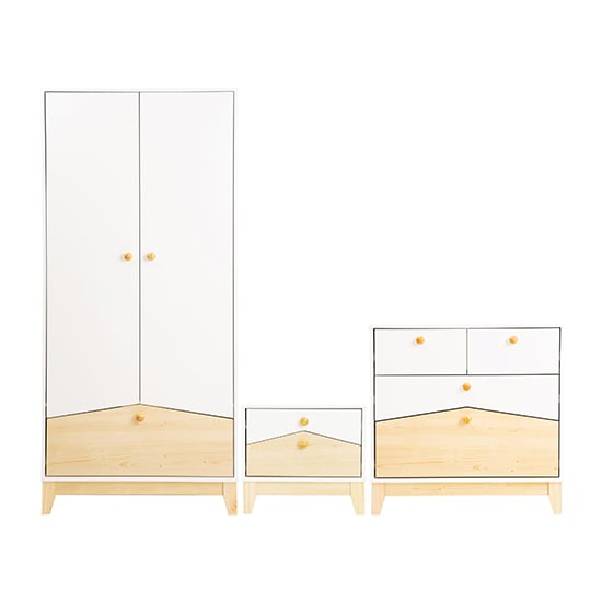 Product photograph of Kiro Wooden Trio Bedroom Furniture Set In White And Pine Effect from Furniture in Fashion