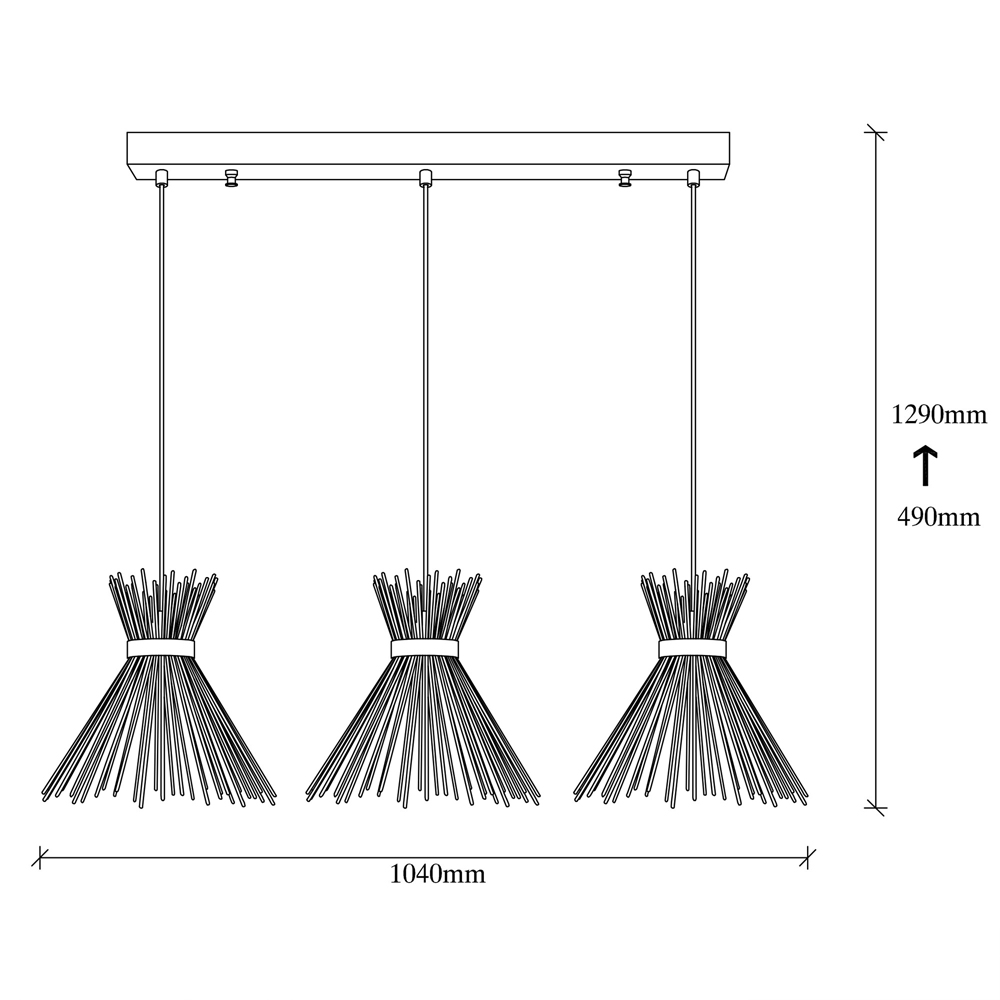 Kirpi 3 Light Metal Ceiling Pendant Light in Black