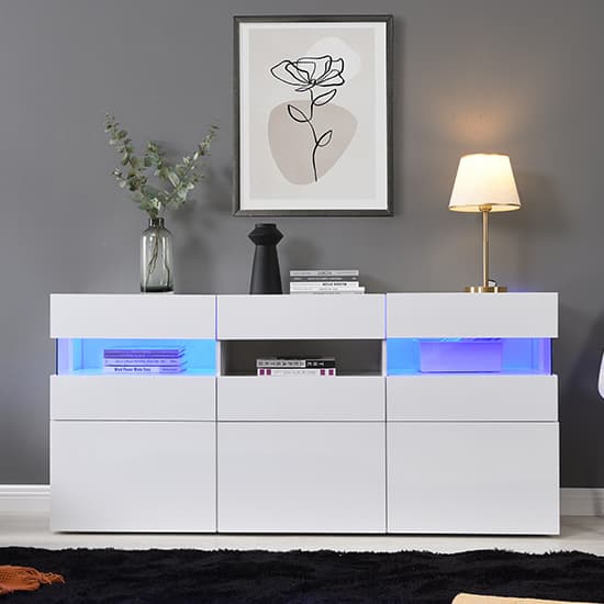 Product photograph of Kirsten High Gloss Sideboard In White With Led Lighting from Furniture in Fashion