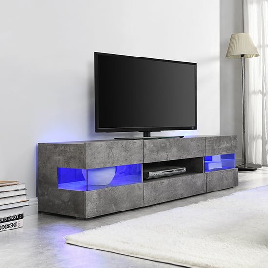 Product photograph of Kirsten Wooden Tv Stand In Concrete Effect With Led Lighting from Furniture in Fashion